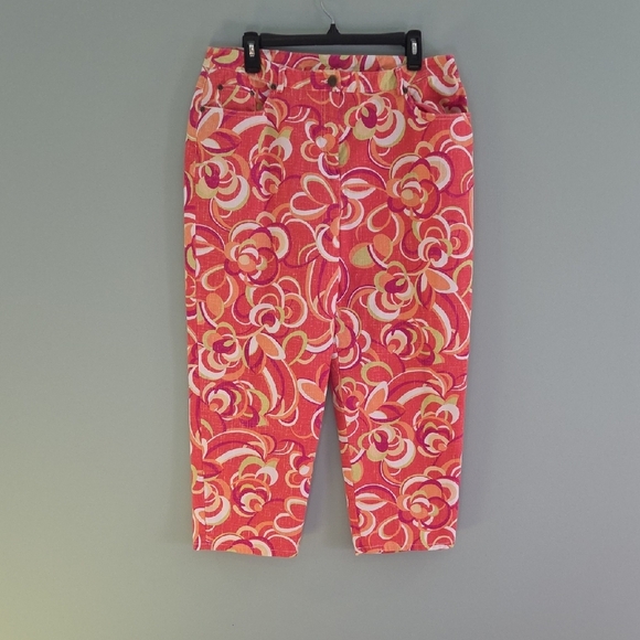 Ruby Rd. Capris With Pink Orange White & Purple Swirl Design Cotton Women's 14 - Picture 1 of 12